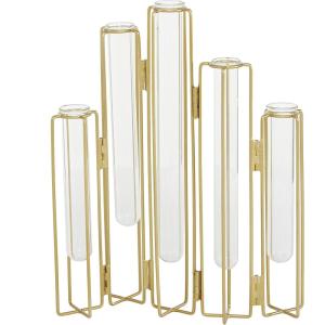 imageDeco 79 Metal Decorative Vase Foldable Centerpiece Vase with Clear Glass Test Tubes Flower Vase for Home Decoration 10quot x 3quot x 12quot GoldGold