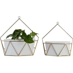 imageDeco 79 Metal Geometric Indoor Outdoor Hanging Wall Planter Set of 2 17quot 14quotH White12  15