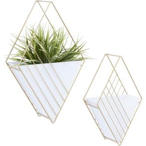 imageDeco 79 Metal Geometric Indoor Outdoor Hanging Wall Planter Set of 2 17quot 14quotH White17  14H