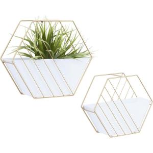 imageDeco 79 Metal Geometric Indoor Outdoor Hanging Wall Planter Set of 2 17quot 14quotH WhiteSet of 2 Plant Hanger 10  9H