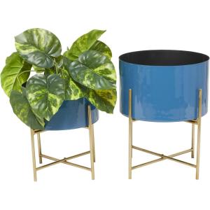 imageDeco 79 Metal Indoor Outdoor Planter Small Planter Pot with Removable Gold Stand Set of 2 Planters 12quot 16quotH PinkBlue