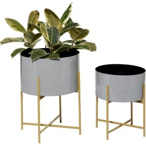imageDeco 79 Metal Indoor Outdoor Planter Small Planter Pot with Removable Gold Stand Set of 2 Planters 12quot 16quotH PinkGray