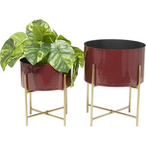 imageDeco 79 Metal Indoor Outdoor Planter Small Planter Pot with Removable Gold Stand Set of 2 Planters 12quot 16quotH PinkRed