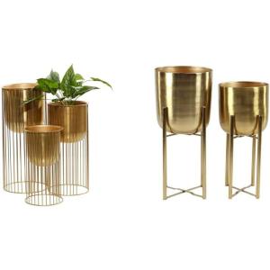imageDeco 79 Metal Indoor Outdoor Planter Small Planter Pot with Removable Gold Wire Stand Set of 2 Planters 10quot 12quotH BlackGold