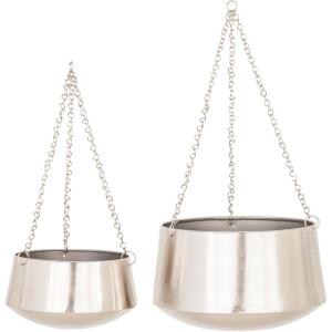 imageDeco 79 Metal Indoor Outdoor Wall Planter Indoor Outdoor Hanging Dome Hanging Planter with Chain Set of 2 Plant Hanger 5quot 7quotH SilverSilver