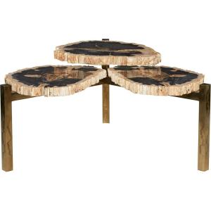imageDeco 79 Petrified Stone Handmade Petrified Wood Coffee Table with Gold Base 40quot x 40quot x 19quot Brown