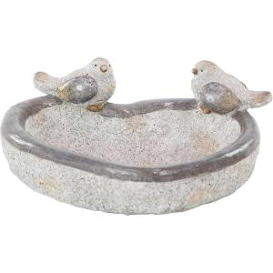 imageDeco 79 Polystone Bird Decorative Garden Sculpture Indoor Outdoor Garden Statue with Bath Bowl Outdoor Sculpture 15quot x 15quot x 6quot Gray15 x 15 x 6