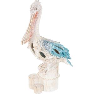 imageDeco 79 Polystone Pelican Decorative Sculpture Textured Home Decor Statue with Red Feathers and Round Blocks Accent Figurine 8quot x 4quot x 13quot RedBlue