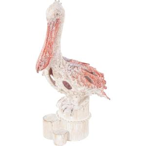 imageDeco 79 Polystone Pelican Decorative Sculpture Textured Home Decor Statue with Red Feathers and Round Blocks Accent Figurine 8quot x 4quot x 13quot RedRed
