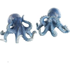 imageDeco 79 Porcelain Ceramic Octopus Decorative Sculpture Tall Home Decor Statue with Long Tentacles Accent Figurine 11quot x 12quot x 17quot SilverDark Blue