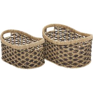 imageDeco 79 Seagrass Handmade Decorative and Functional Storage Basket Two Toned Basket Organizer with Handles Set of 2 Basket for Storage 10quot 9quotH BrownBrown