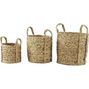 imageDeco 79 Seagrass Handmade Decorative and Functional Storage Basket Woven Basket Organizer with Extended Handles Set of 3 Basket for Storage 20quot 17quot 13quotH Brown