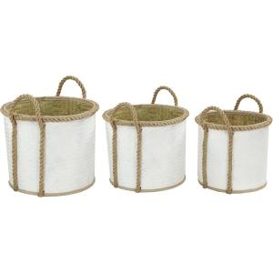 imageDeco 79 Seagrass Round Storage Basket with Handles Set of 3 17quot 15quot 13quotW White
