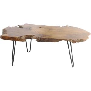 imageDeco 79 Teak Wood Handmade Live Edge Coffee Table with Black Metal Hairpin Legs 43quot x 24quot x 17quot Brown