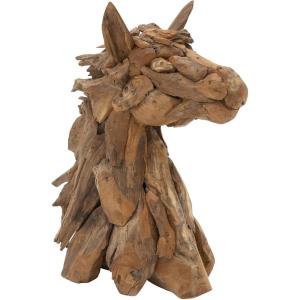 imageDeco 79 Teak Wood Horse Handmade Decorative Sculpture Head Home Decor Statue with Layered Woodchip Pieces Accent Figurine 10quot x 18quot x 24quot Brown