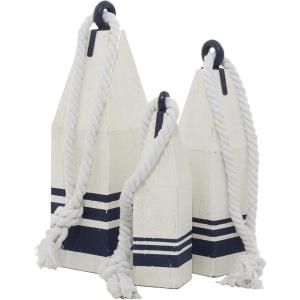 imageDeco 79 Wood Buoy Handmade Decorative Sculpture Home Decor Statues with Rope Accents Set of 3 Accent Figurines 17quot 15quot 12quotH White