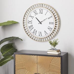 imageDeco 79 Wood Decorative Clock  Beaded Wall Clock for Home with Gold Metal Frame and Black Accents 24quot x 2quot x 24quot White
