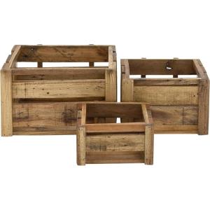 imageDeco 79 Wood Handmade Decorative and Functional Storage Basket Basket Organizer with Handles Set of 3 Basket for Storage 21quot 16quot 13quotW Brown