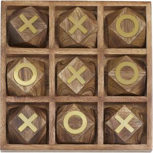 imageDeco 79 Wood Tic Tac Toe Geometric Game Set with Gold Inlay 8quot x 8quot x 1quot Brown