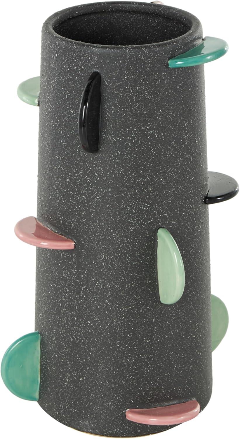 imageDeco 79 Ceramic Decorative Vase Textured Centerpiece Vase with Multicolor HalfMoon Accents Flower Vase for Home Decoration 8quot x 8quot x 16quot BlackBlack