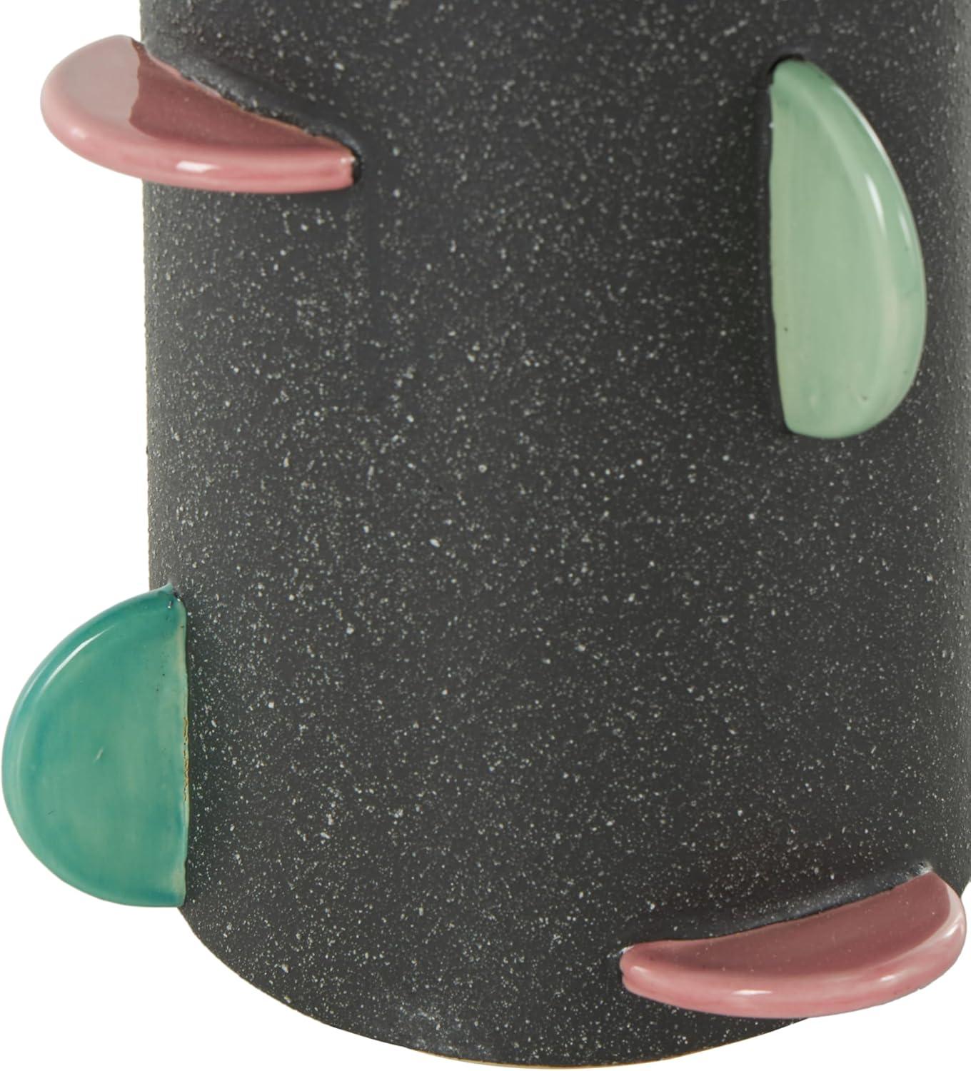 imageDeco 79 Ceramic Decorative Vase Textured Centerpiece Vase with Multicolor HalfMoon Accents Flower Vase for Home Decoration 8quot x 8quot x 16quot BlackBlack