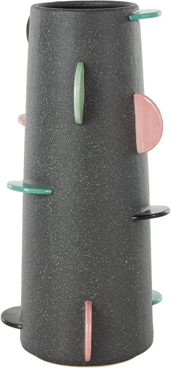 imageDeco 79 Ceramic Decorative Vase Textured Centerpiece Vase with Multicolor HalfMoon Accents Flower Vase for Home Decoration 8quot x 8quot x 16quot BlackBlack