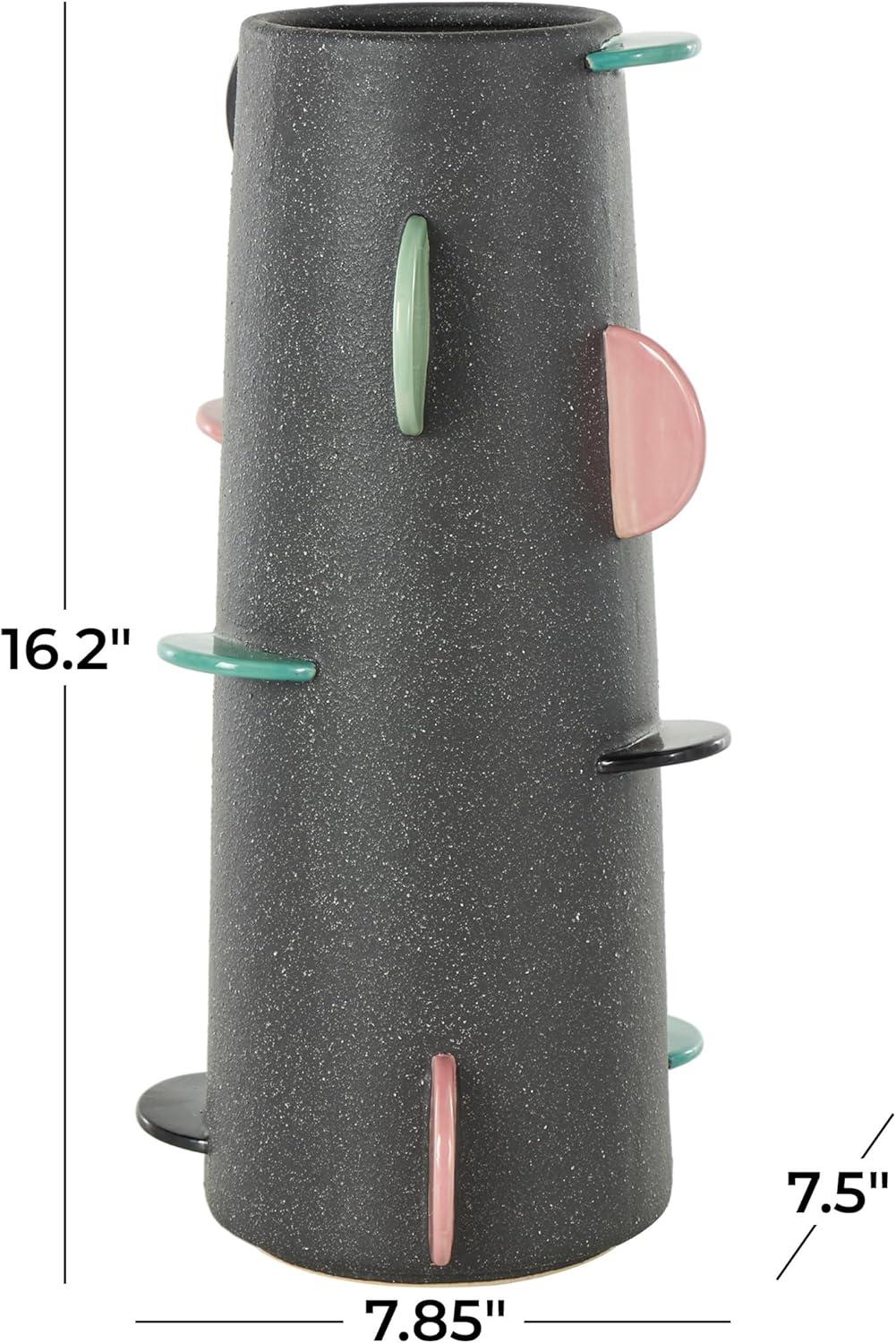 imageDeco 79 Ceramic Decorative Vase Textured Centerpiece Vase with Multicolor HalfMoon Accents Flower Vase for Home Decoration 8quot x 8quot x 16quot BlackBlack