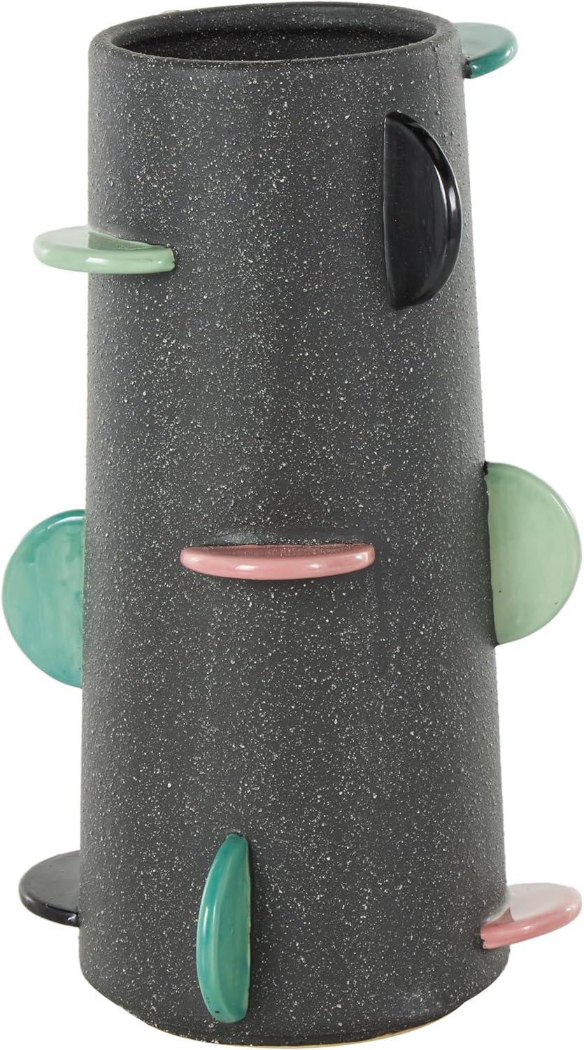 imageDeco 79 Ceramic Decorative Vase Textured Centerpiece Vase with Multicolor HalfMoon Accents Flower Vase for Home Decoration 8quot x 8quot x 16quot BlackBlack