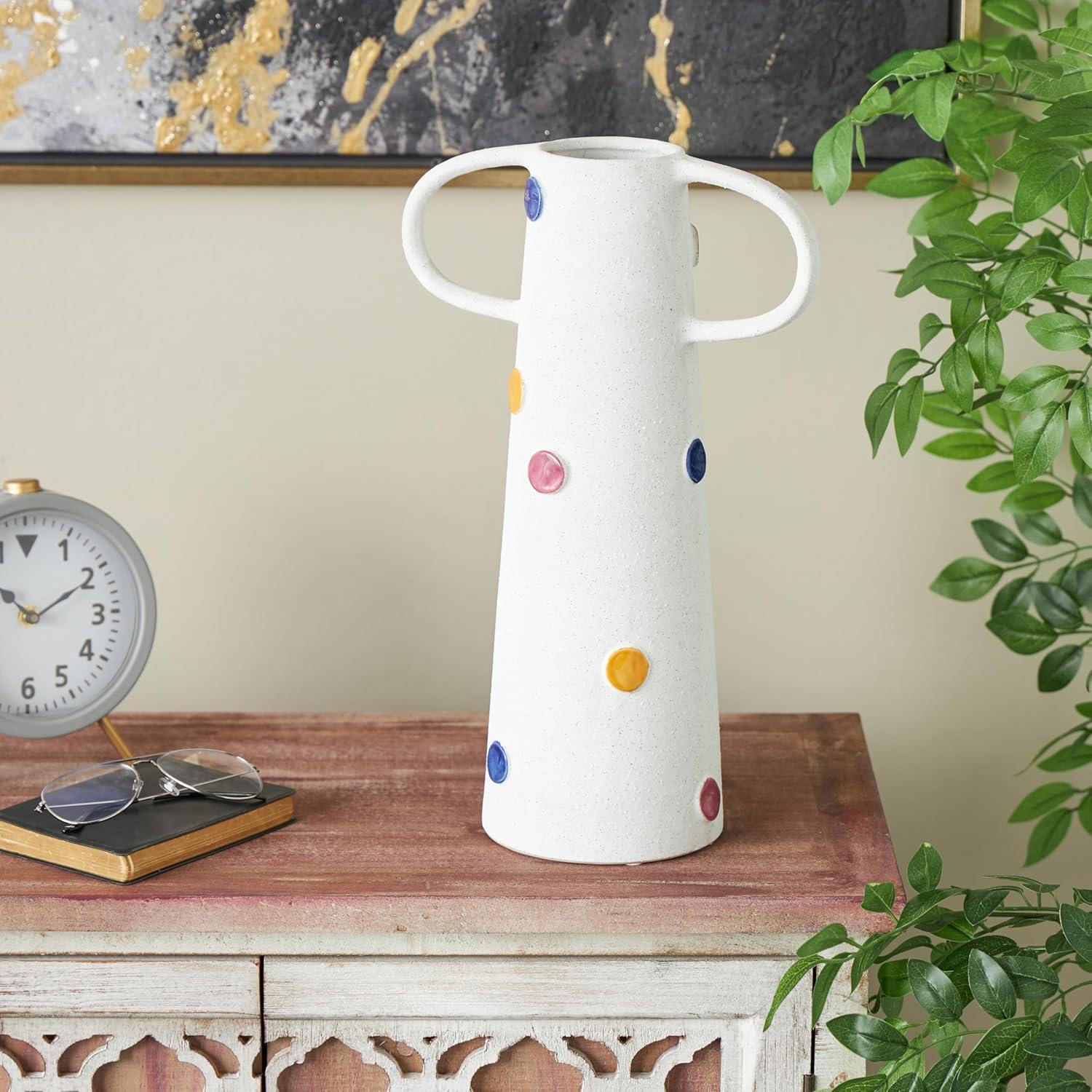 imageDeco 79 Ceramic Decorative Vase Textured Centerpiece Vase with Multicolor HalfMoon Accents Flower Vase for Home Decoration 8quot x 8quot x 16quot BlackWhite