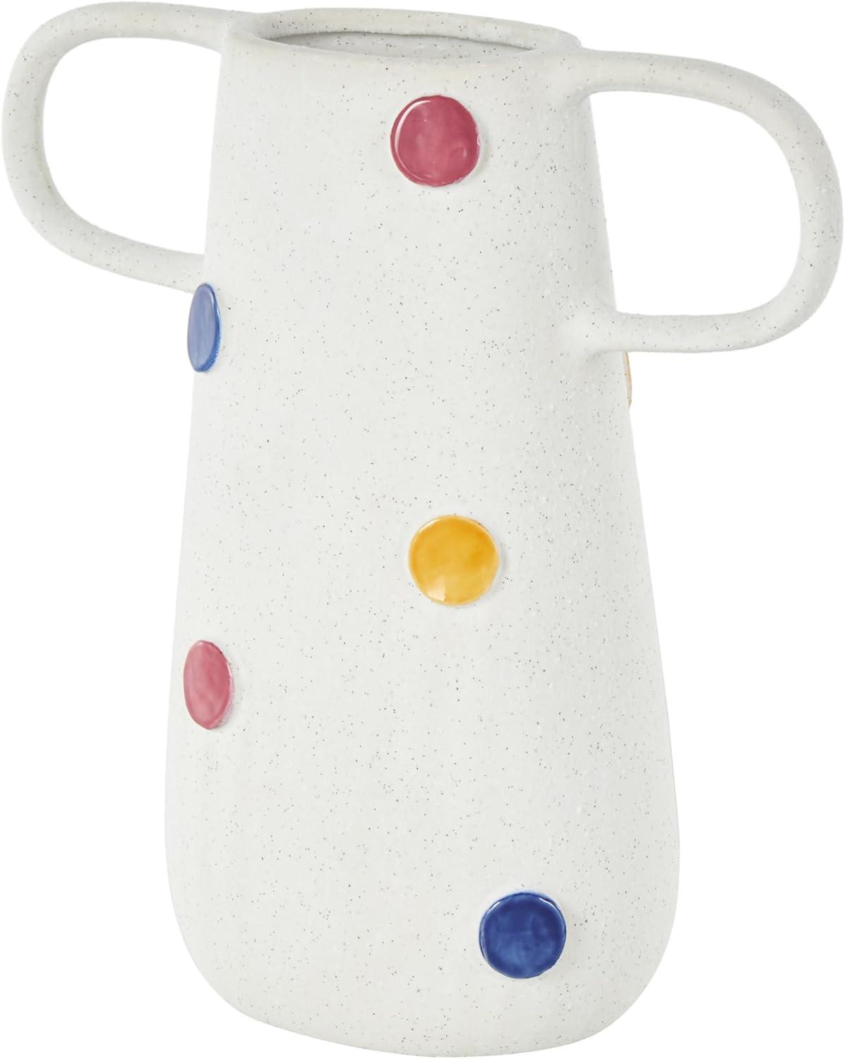 imageDeco 79 Ceramic Decorative Vase Textured Centerpiece Vase with Multicolor HalfMoon Accents Flower Vase for Home Decoration 8quot x 8quot x 16quot BlackWhite