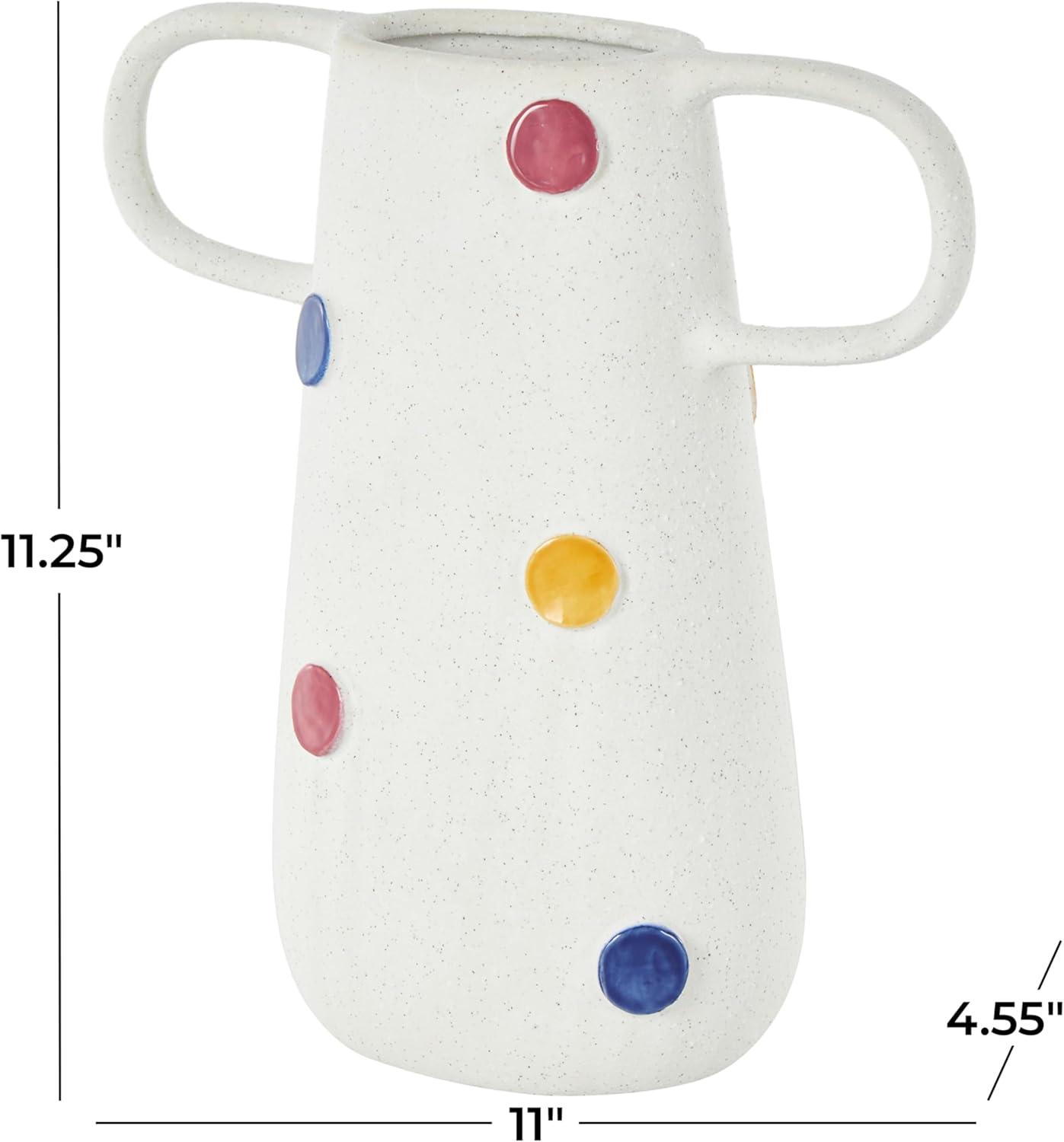 imageDeco 79 Ceramic Decorative Vase Textured Centerpiece Vase with Multicolor HalfMoon Accents Flower Vase for Home Decoration 8quot x 8quot x 16quot BlackWhite