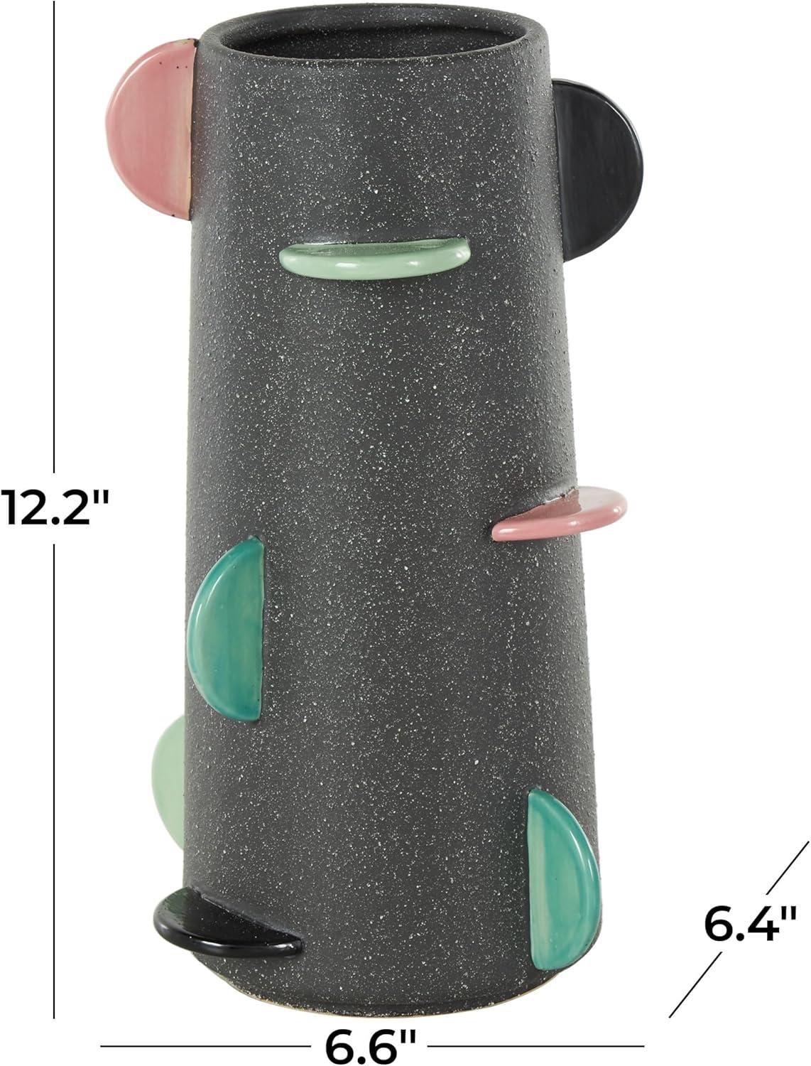 imageDeco 79 Ceramic Decorative Vase Textured Centerpiece Vase with Multicolor HalfMoon Accents Flower Vase for Home Decoration 8quot x 8quot x 16quot BlackBlack