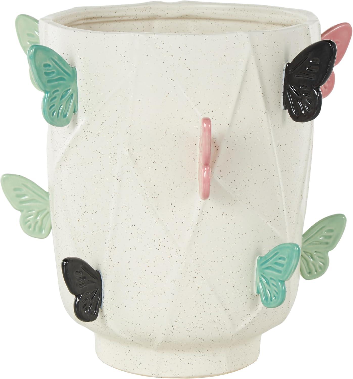 imageDeco 79 Ceramic Decorative Vase Textured Centerpiece Vase with Multicolor HalfMoon Accents Flower Vase for Home Decoration 8quot x 8quot x 16quot BlackWhite