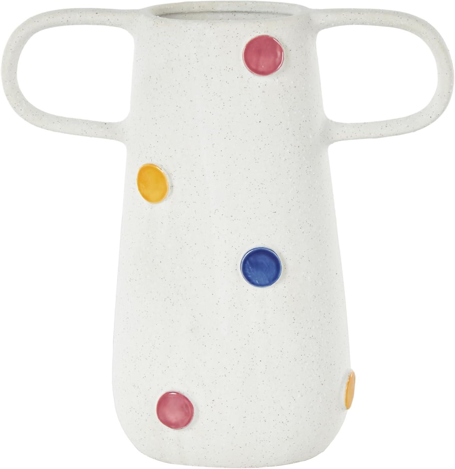 imageDeco 79 Ceramic Decorative Vase Textured Centerpiece Vase with Multicolor HalfMoon Accents Flower Vase for Home Decoration 8quot x 8quot x 16quot BlackWhite
