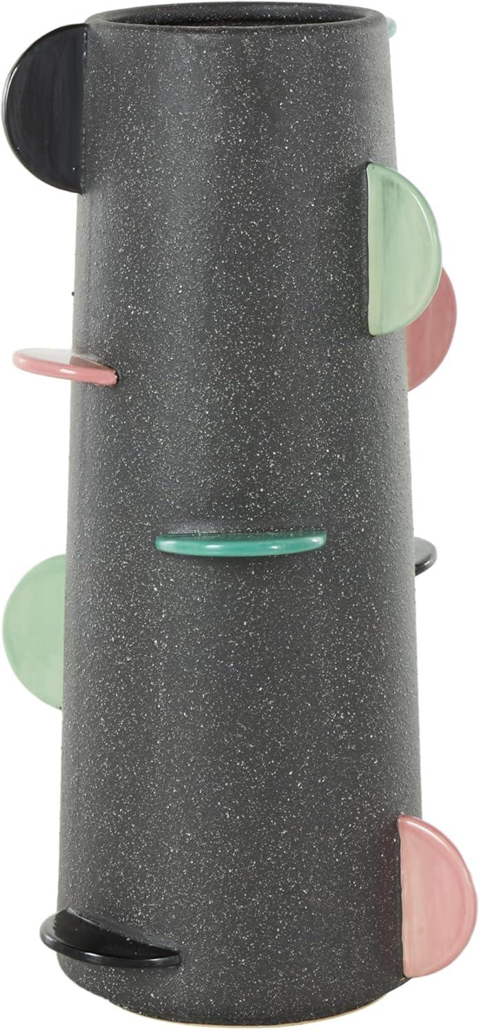 imageDeco 79 Ceramic Decorative Vase Textured Centerpiece Vase with Multicolor HalfMoon Accents Flower Vase for Home Decoration 8quot x 8quot x 16quot BlackBlack