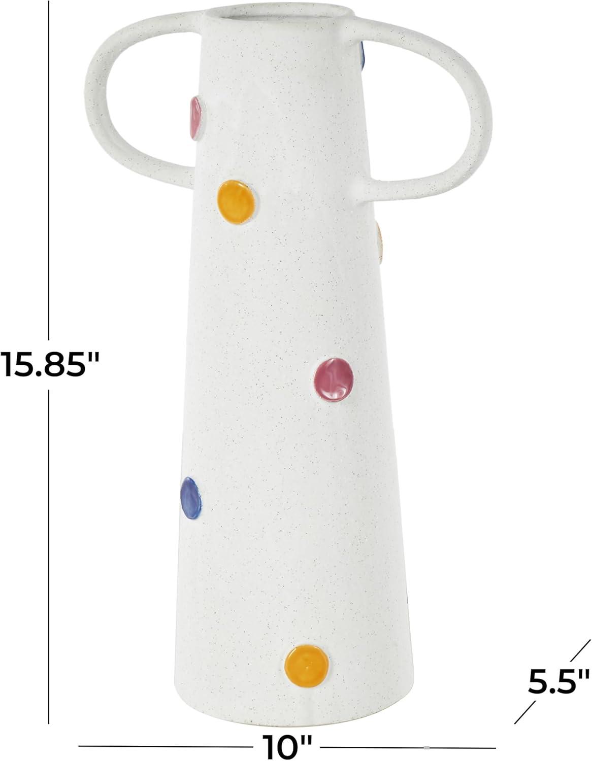 imageDeco 79 Ceramic Decorative Vase Textured Centerpiece Vase with Multicolor HalfMoon Accents Flower Vase for Home Decoration 8quot x 8quot x 16quot BlackWhite