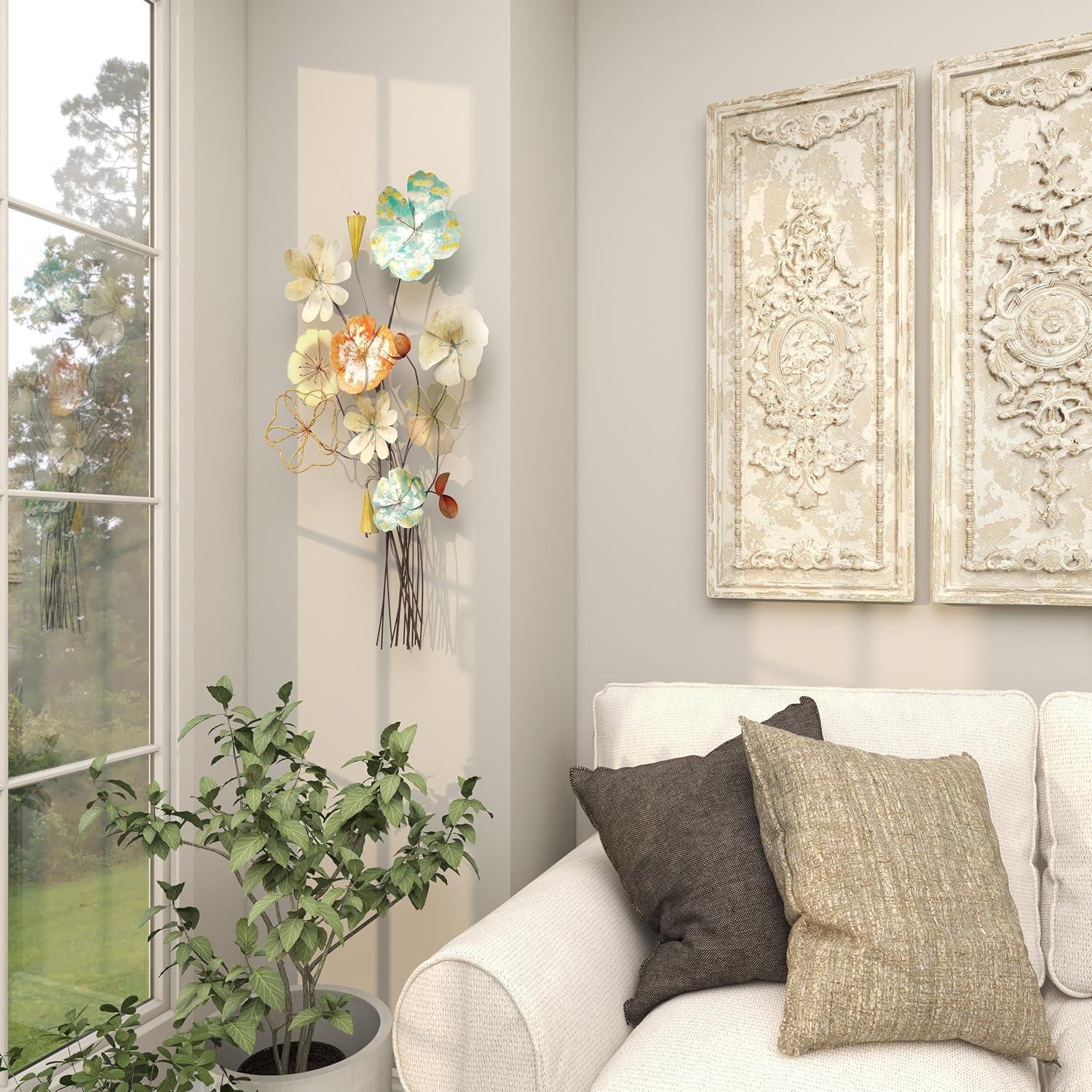 imageDeco 79 Metal Floral Home Wall Decor Bouquet Wall Sculpture with Mesh and Wire Details Wall Art 18quot x 5quot x 37quot Multi Colored