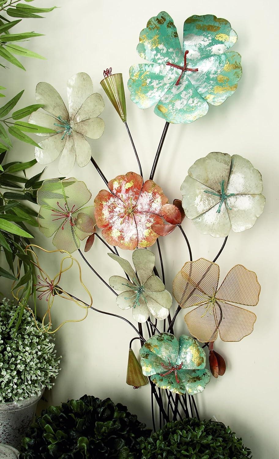imageDeco 79 Metal Floral Home Wall Decor Bouquet Wall Sculpture with Mesh and Wire Details Wall Art 18quot x 5quot x 37quot Multi Colored