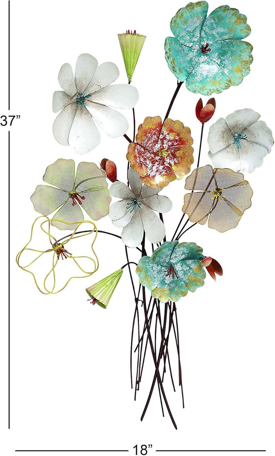imageDeco 79 Metal Floral Home Wall Decor Bouquet Wall Sculpture with Mesh and Wire Details Wall Art 18quot x 5quot x 37quot Multi Colored