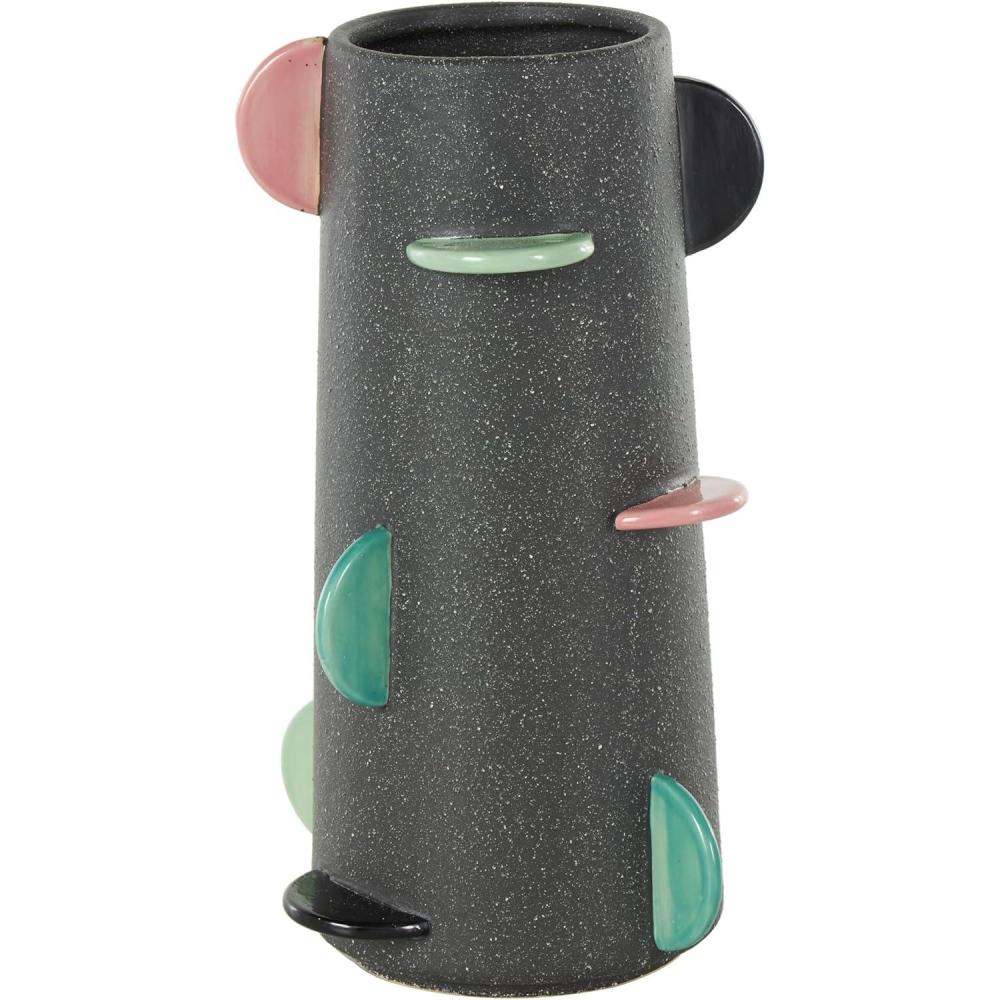 imageDeco 79 Ceramic Decorative Vase Textured Centerpiece Vase with Multicolor HalfMoon Accents Flower Vase for Home Decoration 8quot x 8quot x 16quot BlackBlack