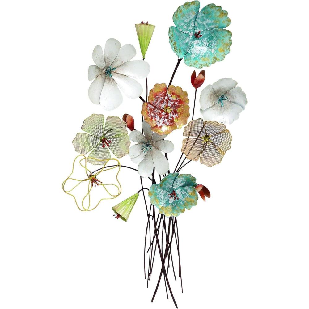 imageDeco 79 Metal Floral Home Wall Decor Bouquet Wall Sculpture with Mesh and Wire Details Wall Art 18quot x 5quot x 37quot Multi Colored