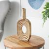 imageDeco 79 Aluminum Metal Geometric Decorative Vase Circular Centerpiece Vase with Linear Etchings Flower Vase for Home Decoration 7quot x 2quot x 16quot Gold