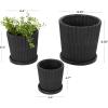 imageDeco 79 Ceramic Indoor Outdoor Planter Ribbed Large Planter Pot with Attached Saucer Set of 3 Planters 8quot6quot5quotH Black