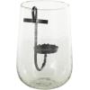 imageDeco 79 Glass Decorative Candle Holder Candle Stand with Black Metal Accents and Brown Speckles Candlestick Holder 7quot x 7quot x 8quot ClearClear