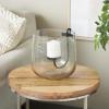 imageDeco 79 Glass Decorative Candle Holder Candle Stand with Black Metal Accents and Brown Speckles Candlestick Holder 7quot x 7quot x 8quot ClearClear