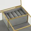 imageDeco 79 Glass Decorative Jewelry Box Jewelry Organizer with Gold Metal Frame and Gray Fabric Interior with Ring Slots Jewelry Holder 9quot x 6quot x 3quot Clear9 x 6 x 3