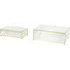 imageDeco 79 Glass Decorative Jewelry Box Jewelry Organizer with Gold Metal Frame and Gray Fabric Interior with Ring Slots Jewelry Holder 9quot x 6quot x 3quot Clear10  8W