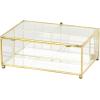 imageDeco 79 Glass Decorative Jewelry Box Jewelry Organizer with Gold Metal Frame and Gray Fabric Interior with Ring Slots Jewelry Holder 9quot x 6quot x 3quot Clear7 x 5 x 3