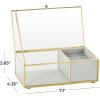 imageDeco 79 Glass Decorative Jewelry Box Jewelry Organizer with Gold Metal Frame and Gray Fabric Interior with Ring Slots Jewelry Holder 9quot x 6quot x 3quot Clear7 x 4 x 3