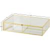 imageDeco 79 Glass Decorative Jewelry Box Jewelry Organizer with Gold Metal Frame and Gray Fabric Interior with Ring Slots Jewelry Holder 9quot x 6quot x 3quot Clear10 x 7 x 2